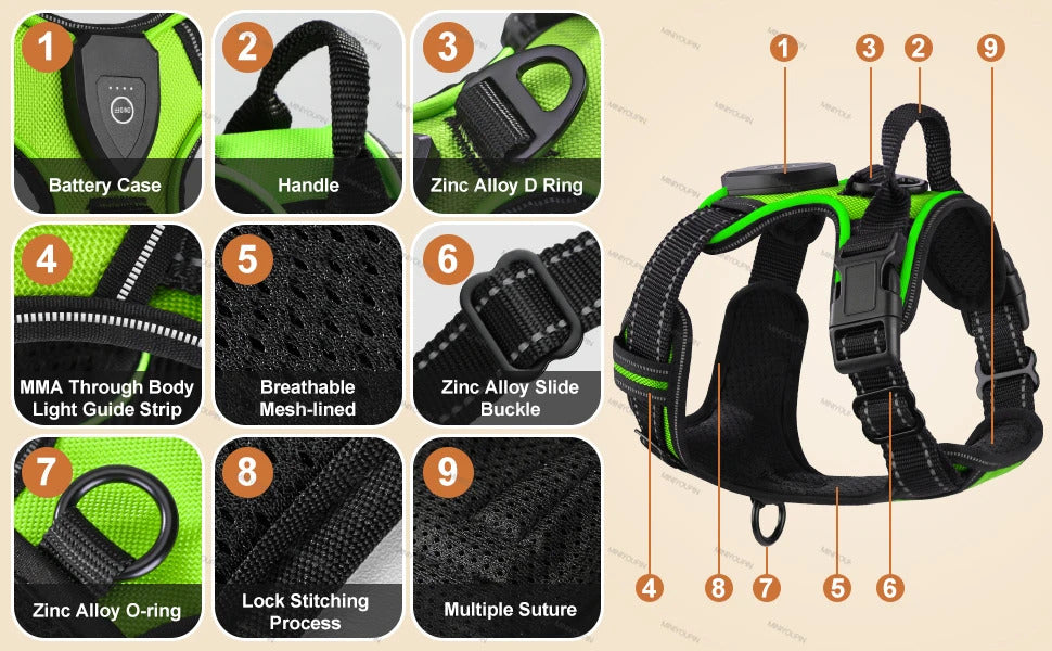 Rechargeable LED Glowing Luminous Dog Harnesses